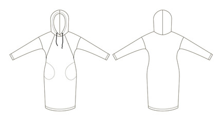 Vector Drawing of a Hooded Casual Dress with Side Pockets