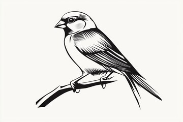 Obraz premium Simple vector outline of a finch, detailed and perched on a branch, with sharp contrasts and clean lines. Minimalist yet precise in its presentation. 