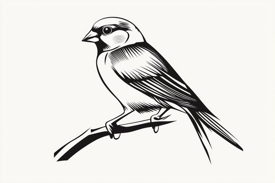 recommend clip art: Simple vector outline of a finch, detailed and perched on a branch, with sharp contrasts and clean lines. Minimalist yet precise in its presentation. 