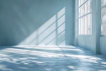  Empty Dark Room with Dramatic Blue Light Beams