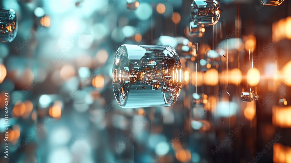 Poster ai generated digital art of floating glass structures in futuristic cityscape abstract environment v