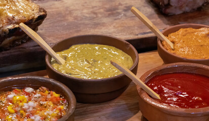 Argentina, San Telmo market restaurants offering parilla grilled meat traditional cuisine .