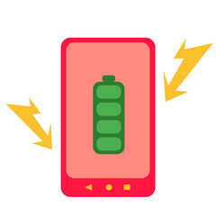 Phone with fully charged battery. Recharging your phone. Pink phone