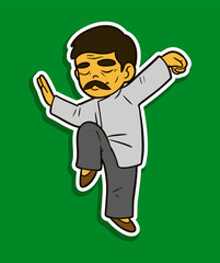 Old Man Doing Tai Chi Doodle Sticker Illustration
