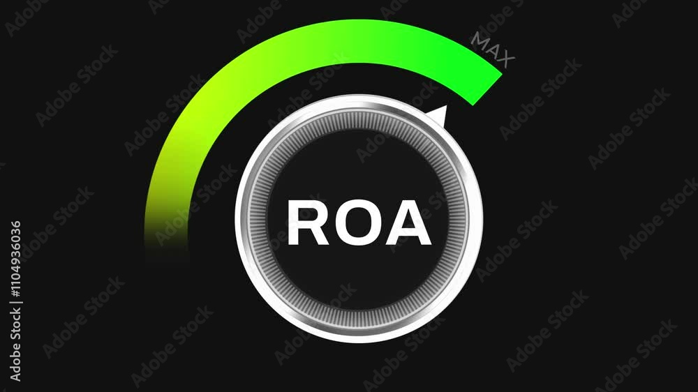 Poster return on assets node turning full green showing success, 4k animation. roa business concept minimal