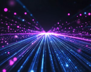 Obraz premium Bright neon light flares in blue, purple, and pink, scattered and dynamic overlay for a futuristic