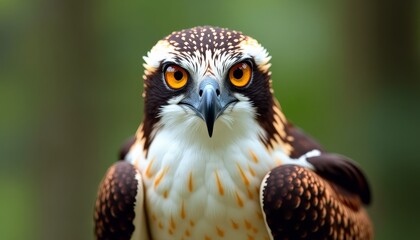 Fototapeta premium Brown and white bird with yellow eyes