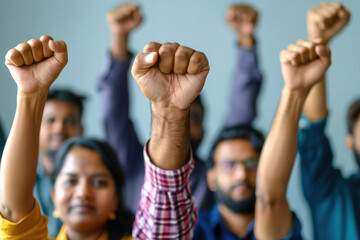 Fototapeta premium young indian people raised fists in the air