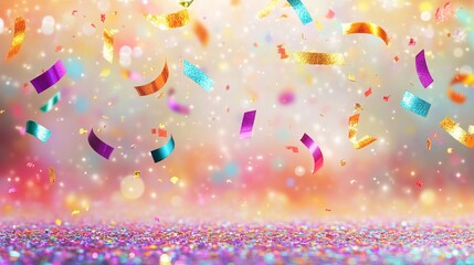 Vibrant new year's celebration background with bright, colorful party confetti, sparkling lights, and festive atmosphere for a joyful holiday party or event theme