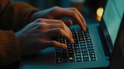 close up of a man's hands typing on a laptop computer keyboard
