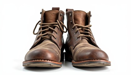 Brown leather work boots with laces