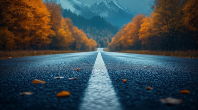 Landscape photograph long straight road white line center There are two roads