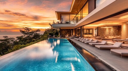 Fototapeta premium Luxurious modern luxury villa large swimming pool is