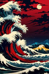 Japanese great wave sea Japan art design in a vintage  style