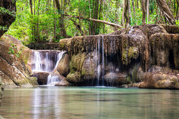 beautiful erawan waterfall in kanchanaburi province. southeast asia. Thailand