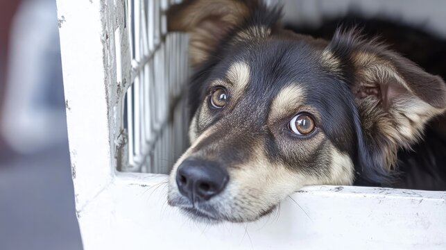 A Dogs Sad Eyes Peer From A Cage - Powered by Adobe