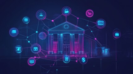 Fototapeta premium Digital Bank Modern Technology Financial Services Network