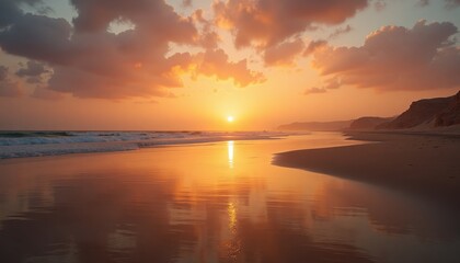 Sunset on the beach with a reflection in the water