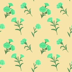 Seamless pattern with green carnations