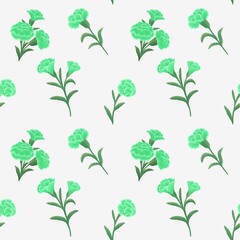 Seamless pattern with green carnations On white background