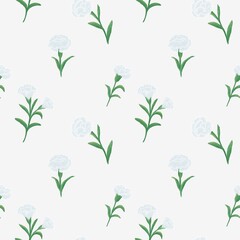 Seamless pattern with white carnations On white background