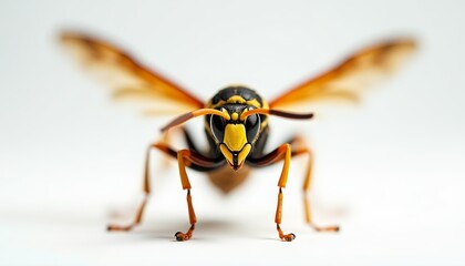 Fuzzy yellow bee landing on surface