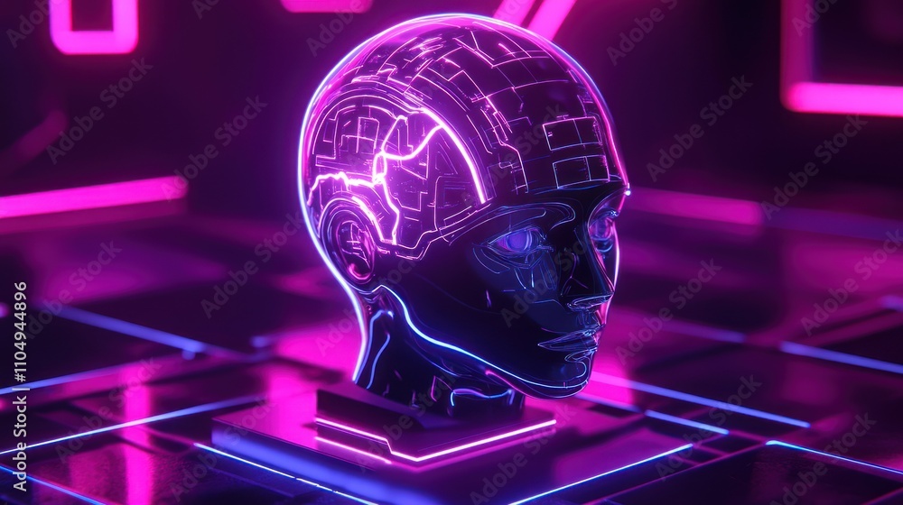 Aufkleber neon lit robotic head displays internal circuitry