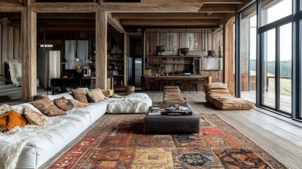 Obraz premium Rustic Modern Cabin Living Room Design