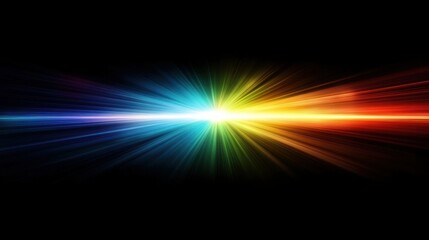 Elegant rainbow light beam glowing across black background, sleek minimalist design with modern appeal