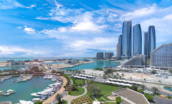 UAE, United Arab Emirates, Abu Dhabi downtown panorama and financial center skyline.