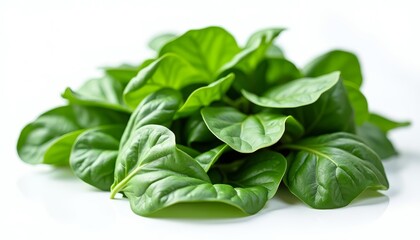 Fototapeta premium Close-up of green spinach leaves with light reflecting off them