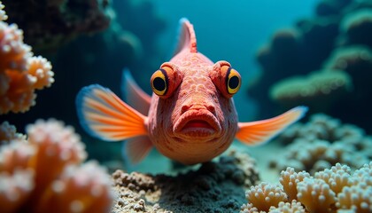 Obraz premium Orange clownfish among coral reefsClose-up