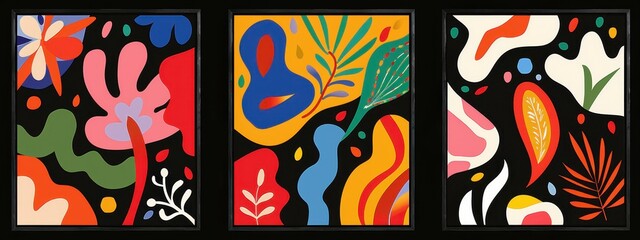 Obraz premium Abstract Triptych Colorful Floral Modern Art