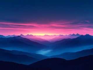 Fototapeta premium 夜明けに輝く山々と美しい空