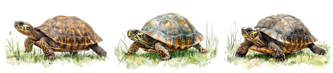 Obraz premium Side view of turtle in natural habitat grassland wildlife art