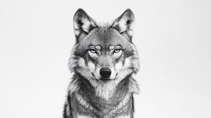 Majestic Grey Wolf Portrait Against White Background