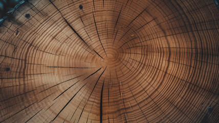Fototapeta premium Close-up view of the cut surface of an Ipe tree log, highlighting fine growth rings, rich brown tones, and the dense grain texture of this durable exotic hardwood. 