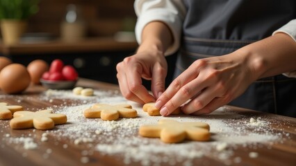 Person Making Christmas Cookies, Close-Up Of Hands. Homemade Baking
