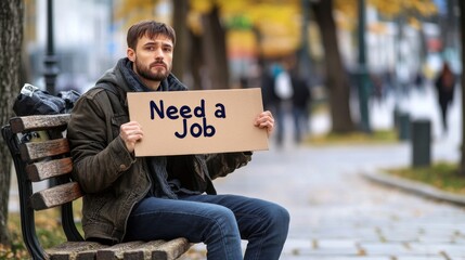 Hopeful Job Seeker Sitting on Park Bench