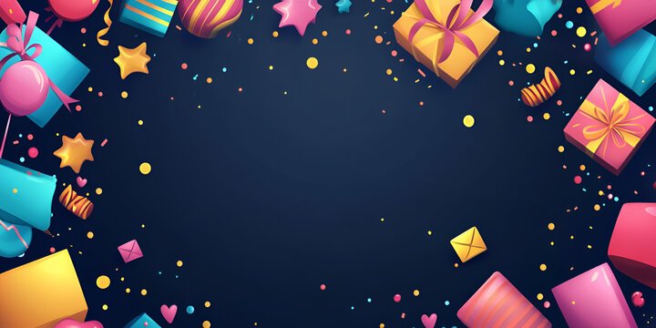 Festive Party Background with Colorful Gifts and Stars