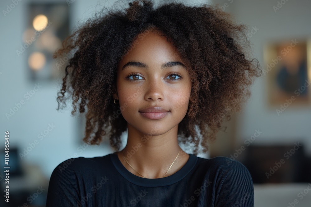 Poster A woman of color in a tech startup holding a prototype device , representing innovation and impact.
