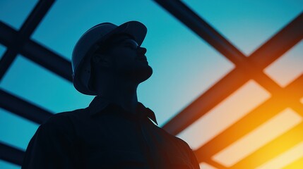 Silhouette of a worker at construction site.
