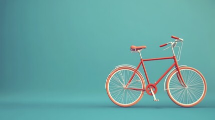 Fototapeta premium A Classic Red Bicycle Against A Teal Background