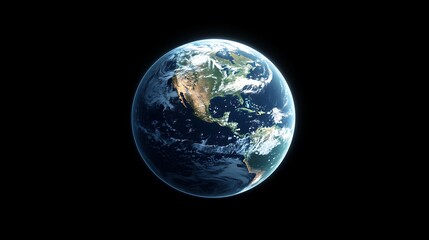 Realistic 3D Earth with the Americas in front. Cartoon style on a black background.