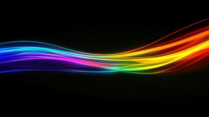 Minimalist rainbow light streak stretches horizontally across black, a sleek modern design with stylish appeal