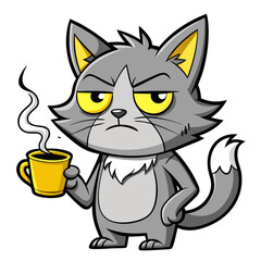Obraz premium grumpy cartoon cat sleepy expression vector