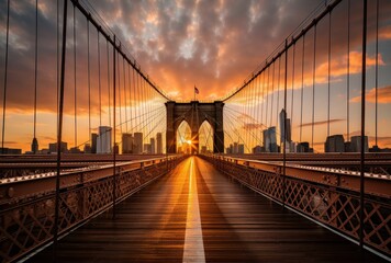 Fototapeta premium Brooklyn Bridge Sunset Cityscape Stunning View