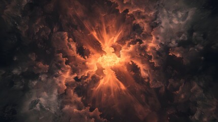 Fiery Sunset Light Beams Through Dark Clouds