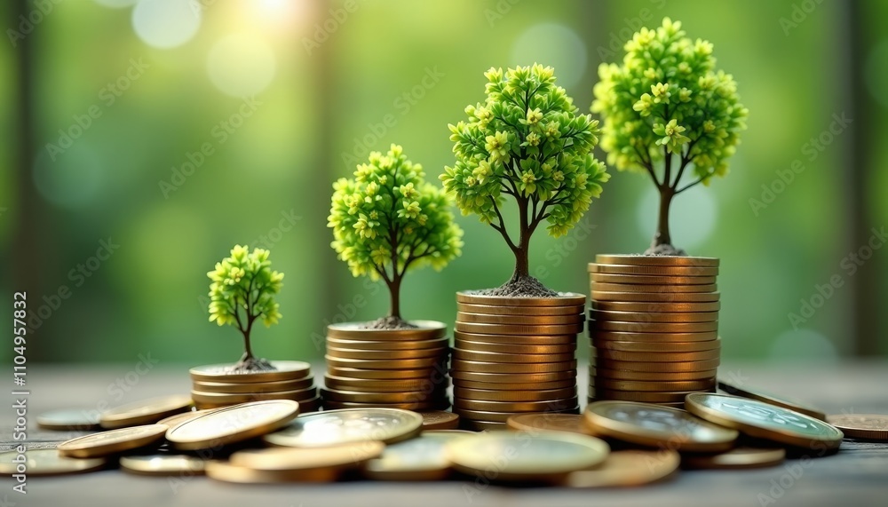 Poster tiny trees in coin pots on a table