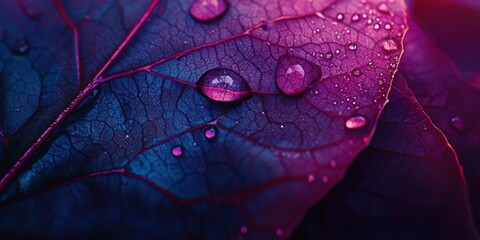 Fototapeta premium Dewy leaf surface Leaf under morning sun A detailed m